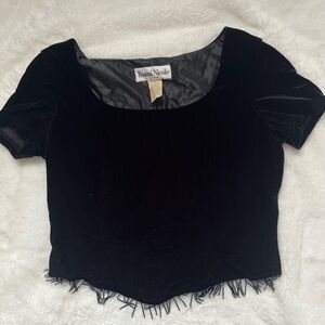90s Black Velvet Fringe Crop Top‎ Ronnie Nicole Y2K preppy coquette small Shirt